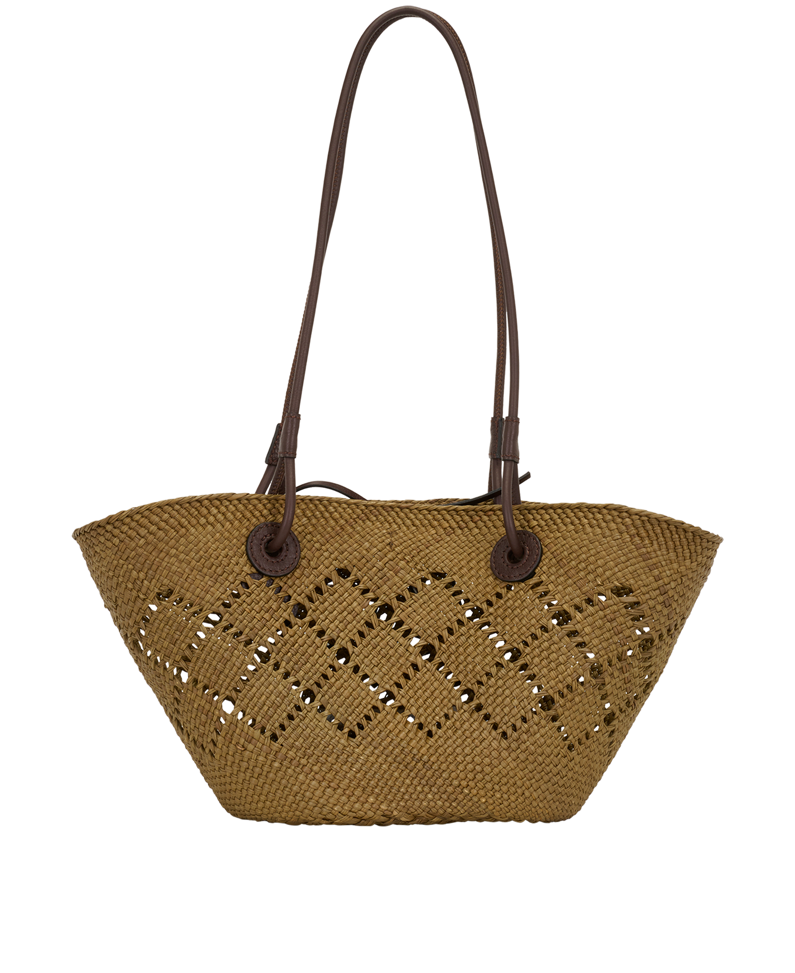 Small Anagram Basket Bag, &pound;495, Handbags, Khaki, Raffia, Back view